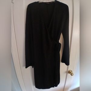 Shape FX Black Sheath V-Neck Bell Sleeve Dress